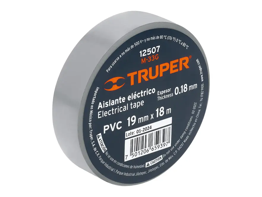 Cinta de aislar # 33  Truper 12507, 18m, gris - Foto 2 | aztools.co