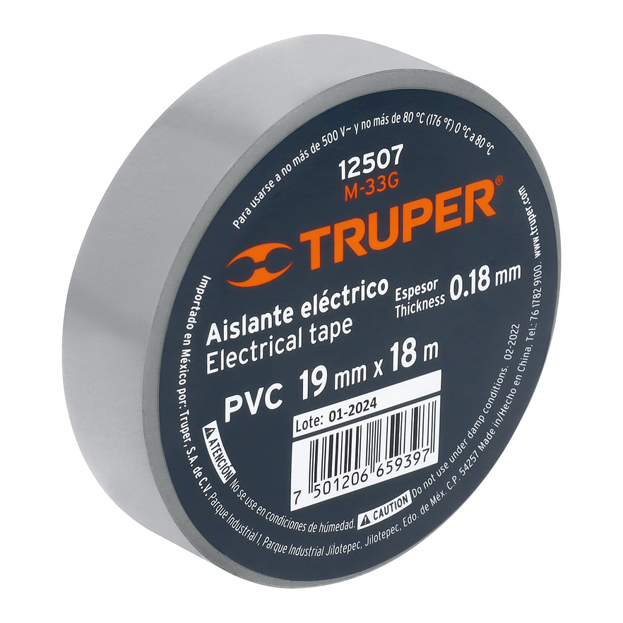 Cinta de aislar # 33  Truper 12507, 18m, gris 2
