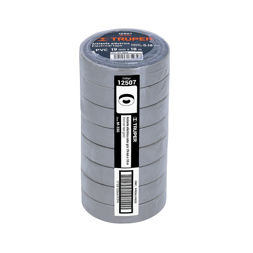 Cinta de aislar # 33  Truper 12507, 18m, gris 4