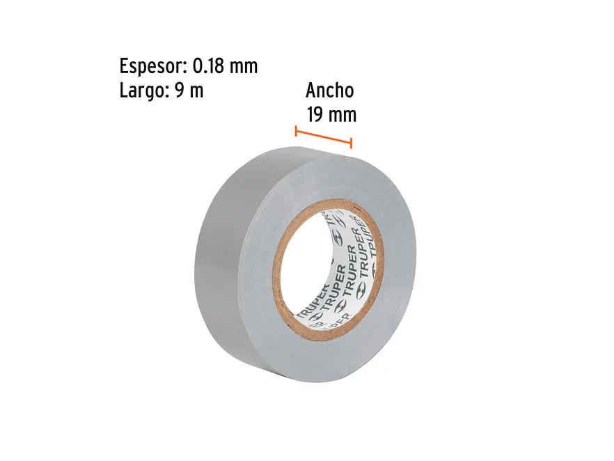Cinta de aislar # 22 Truper 13516, 9 m, gris  - Foto 3 | aztools.co