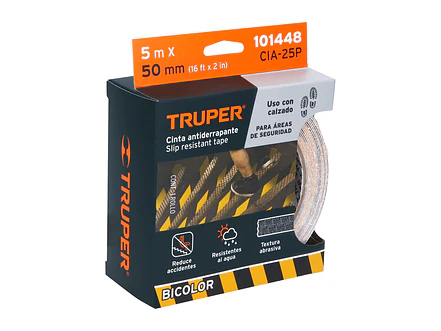 Cinta antiderrapante ama/negra con abrasivo Truper 101448, 50mm x 5m