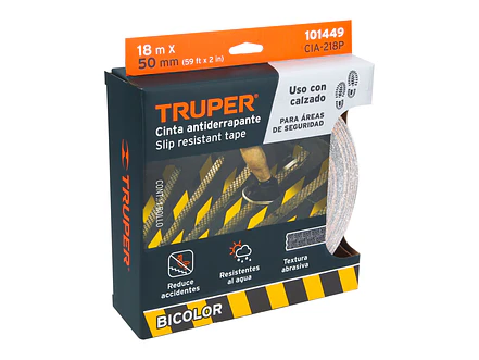 Cinta antiderrapante ama/negra con abrasivo Truper 101449, 50mm x 18m