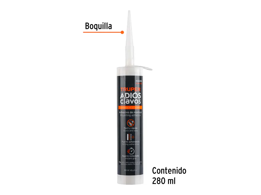 Adhesivo de Montaje Truper 102280, Adiós Clavos, 420 g, Blanco - Foto 2 | aztools.co