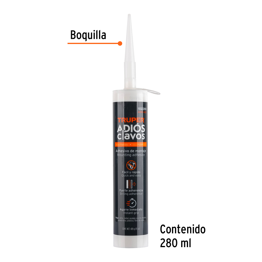 Adhesivo de Montaje Truper 102280, Adiós Clavos, 420 g, Blanco 2