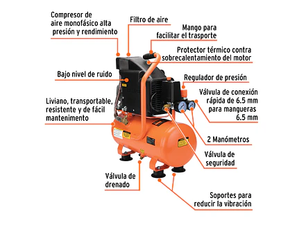 Compresor Lubricado Truper 103030, 10L, 2 HP, Horizontal - Foto 2 | aztools.co