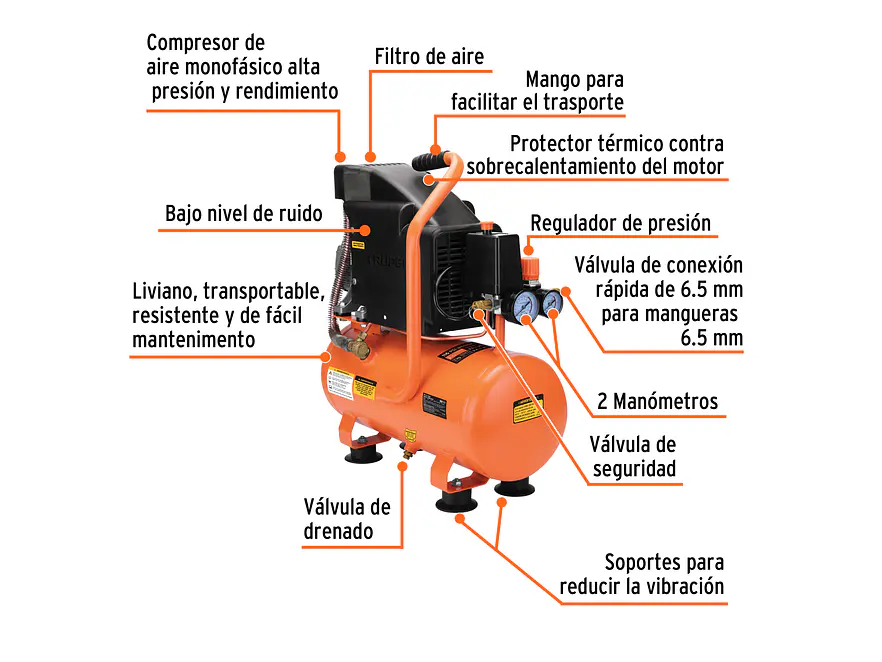 Compresor Lubricado Truper 103030, 10L, 2 HP, Horizontal - Foto 2 | aztools.co