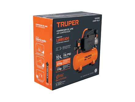 Compresor Lubricado Truper 103030, 10L, 2 HP, Horizontal - Foto 4 | aztools.co