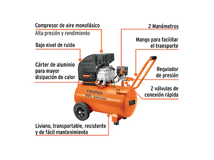 Kit Compresor Truper 16095, 50L Lubricado, 127V - Foto 2 | aztools.co