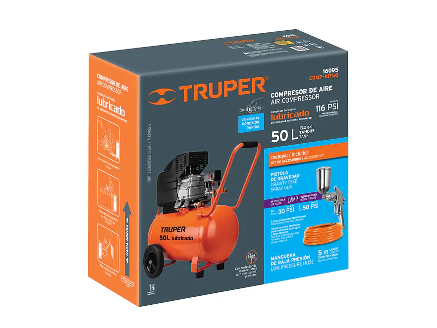 Kit Compresor Truper 16095, 50L Lubricado, 127V - Foto 4 | aztools.co