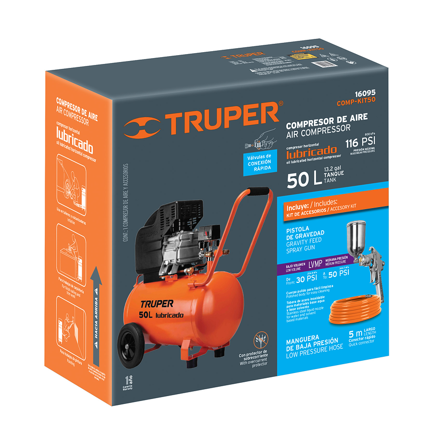Kit Compresor Truper 16095, 50L Lubricado, 127V - Foto 4 | aztools.co