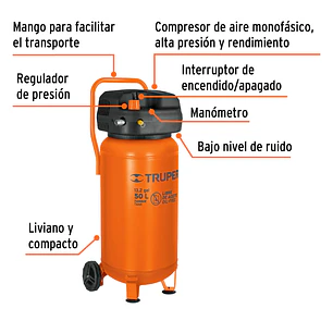 Compresor Libre de Aceite Truper 13847, 50L, 3HP, Vertical