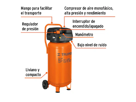 Compresor Libre de Aceite Truper 13847, 50L, 3HP, Vertical - Foto 2 | aztools.co