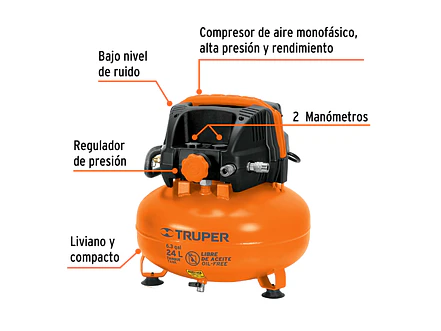 Kit Compresor Truper 101428, 24L Sin Aceite, 127V - Foto 2 | aztools.co