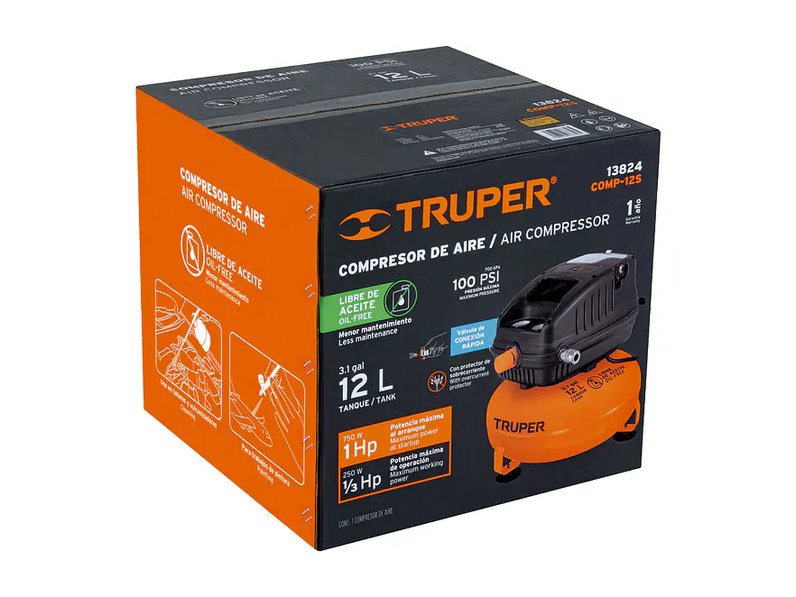 Compresor Libre de Aceite Truper 13824, 12L, 1HP, 127V - Foto 4 | aztools.co
