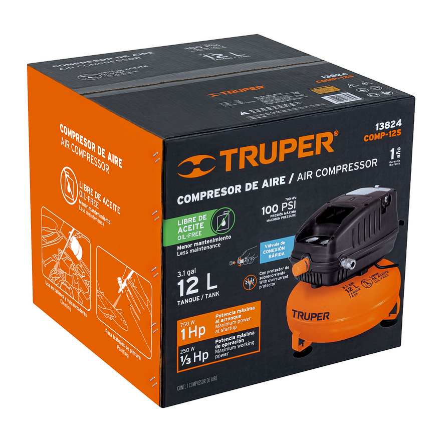 Compresor Libre de Aceite Truper 13824, 12L, 1HP, 127V 4