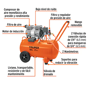 Compresor de Aire Silencioso Truper 102959, 50 L, 2 HP