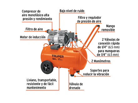 Compresor de Aire Silencioso Truper 102959, 50 L, 2 HP - Foto 2 | aztools.co