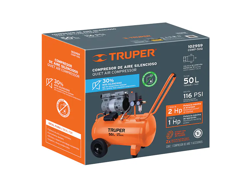 Compresor de Aire Silencioso Truper 102959, 50 L, 2 HP - Foto 4 | aztools.co
