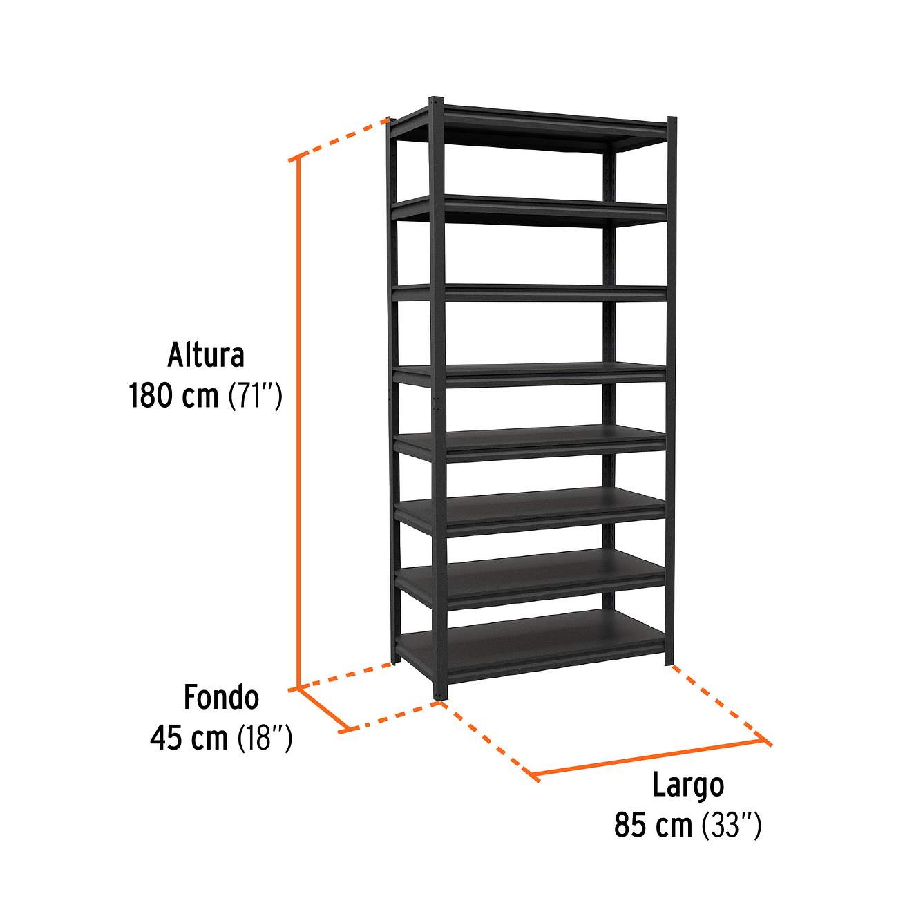 Estante Metálico Truper 58004, 8 Repisas, Capacidad 80 Kg 3