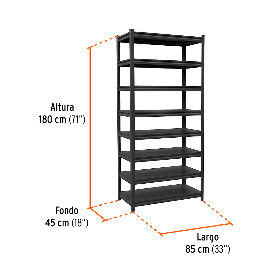 Estante Metálico Truper 58004, 8 Repisas, Capacidad 80 Kg 3