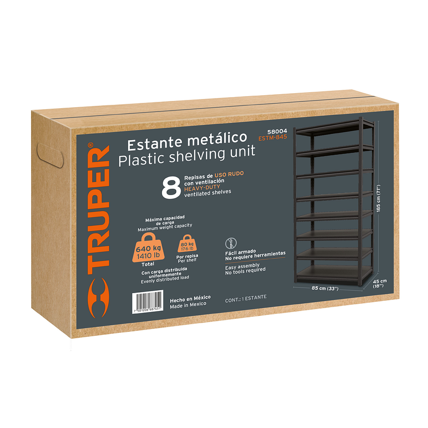 Estante Metálico Truper 58004, 8 Repisas, Capacidad 80 Kg 5