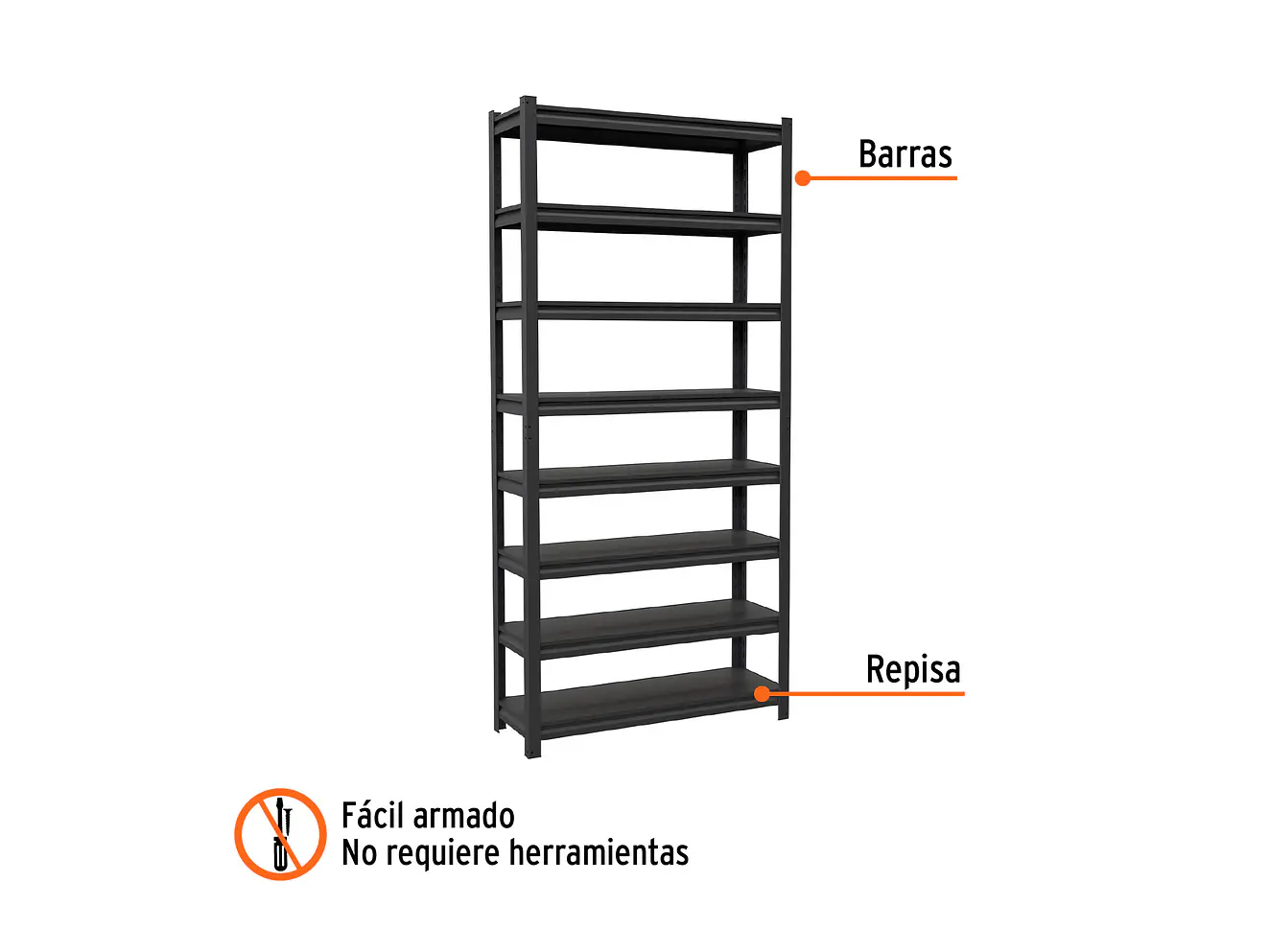 Estante metalico Truper 58001, 8 repisas, capacidad 80kg 30cm - Foto 2 | aztools.co