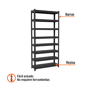 Estante metalico Truper 58001, 8 repisas, capacidad 80kg 30cm