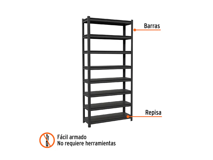 Estante metalico Truper 58001, 8 repisas, capacidad 80kg 30cm - Foto 2 | aztools.co