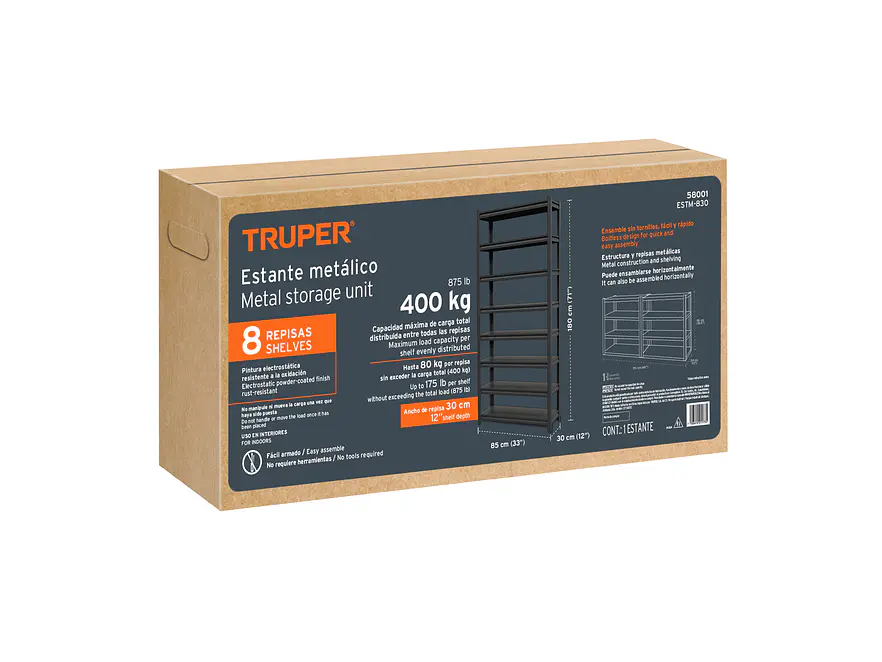 Estante metalico Truper 58001, 8 repisas, capacidad 80kg 30cm - Foto 5 | aztools.co