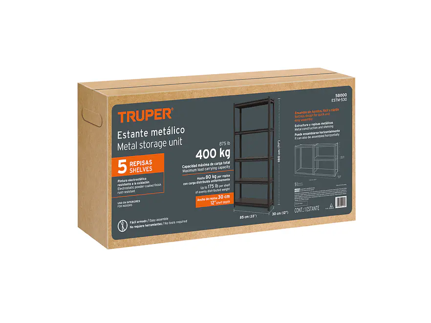 Estante Metálico Truper 58000, 5 Repisas, Capacidad 80 Kg - Foto 5 | aztools.co