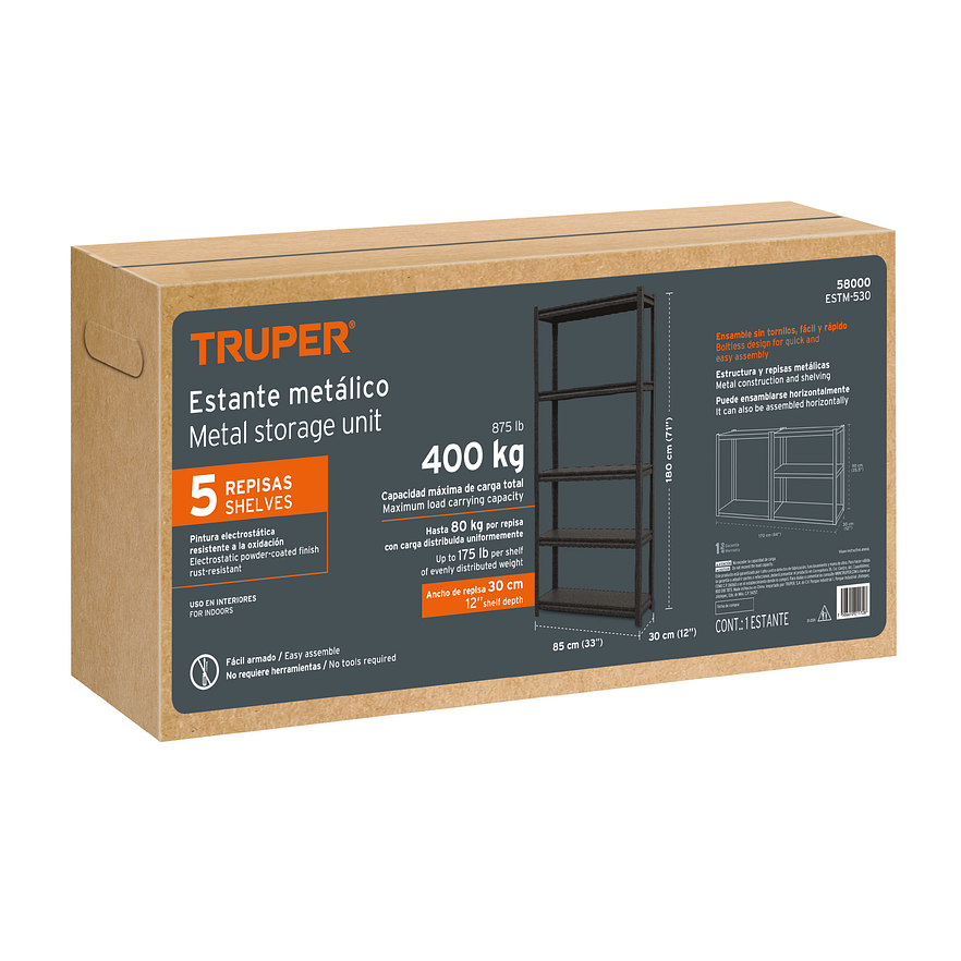 Estante Metálico Truper 58000, 5 Repisas, Capacidad 80 Kg 5