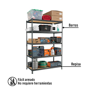 Estante metalico Pretul 29024, 5 Repisas, Capacidad 60 Kg