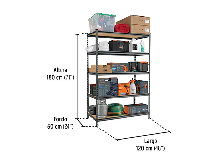 Estante metalico Pretul 29024, 5 Repisas, Capacidad 60 Kg - Foto 3 | aztools.co