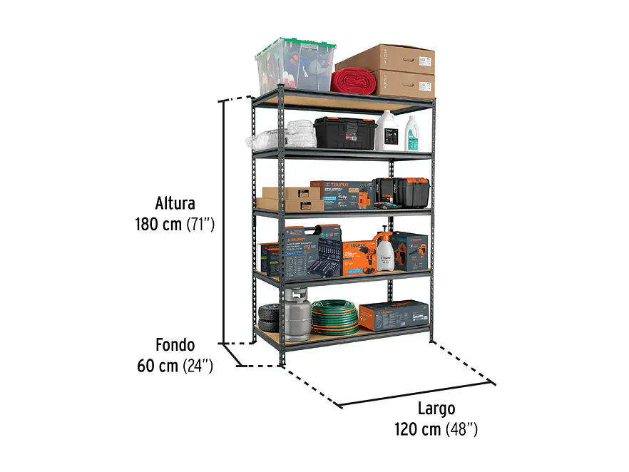 Estante metalico Pretul 29024, 5 Repisas, Capacidad 60 Kg - Foto 3 | aztools.co