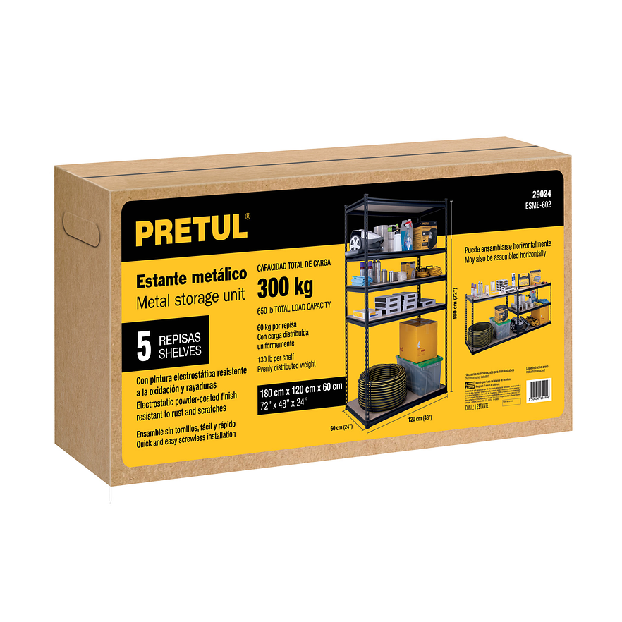 Estante metalico Pretul 29024, 5 Repisas, Capacidad 60 Kg 5