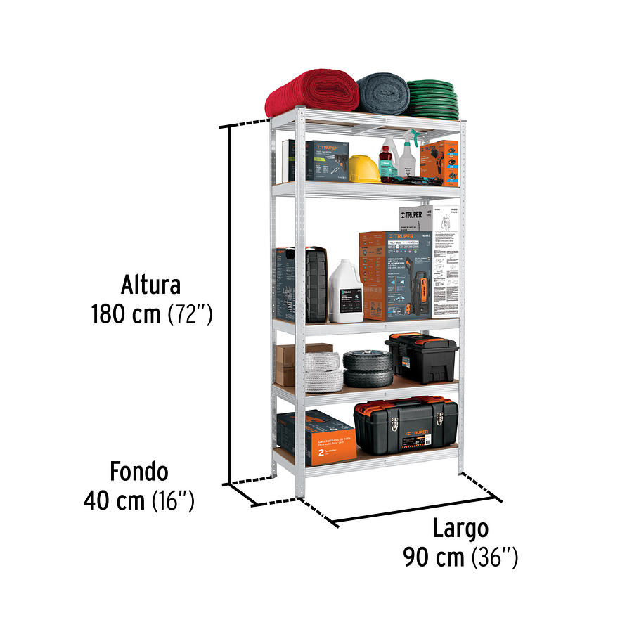 Estante metalico Pretul 29022, 5 Repisas Capacidad 35 Kg 180x40x90  3
