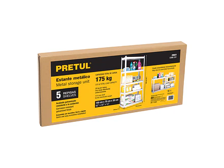 Estante Metálico Pretul 29021, 5 Repisas, 150x30x75, Cap. 35 Kg - Foto 5 | aztools.co