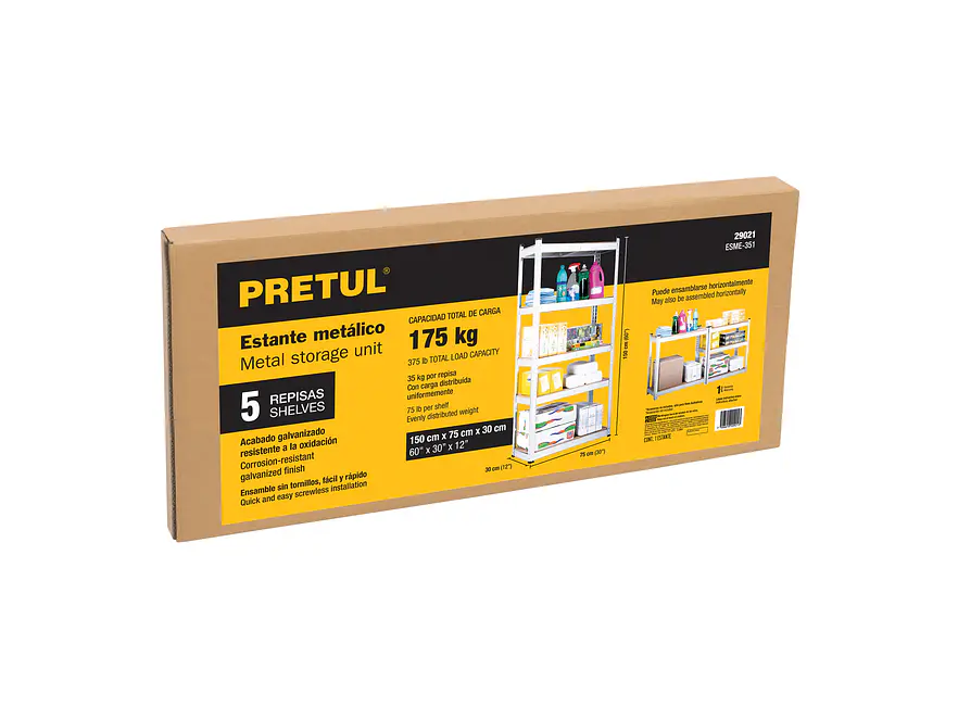Estante Metálico Pretul 29021, 5 Repisas, 150x30x75, Cap. 35 Kg - Foto 5 | aztools.co