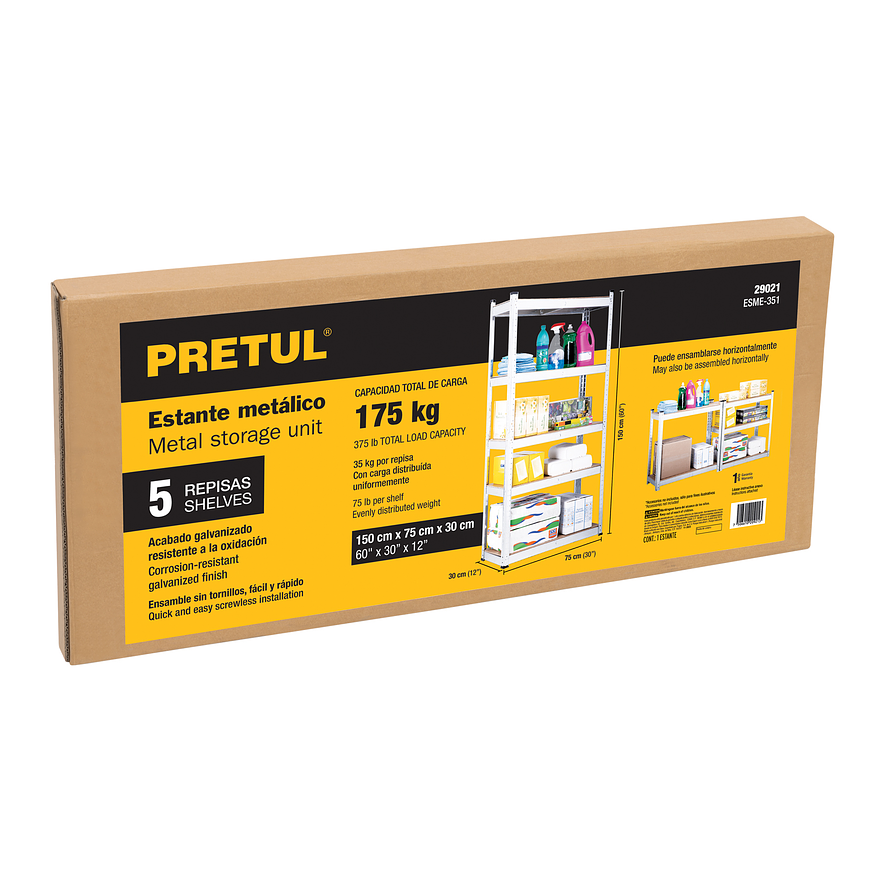Estante Metálico Pretul 29021, 5 Repisas, 150x30x75, Cap. 35 Kg 5