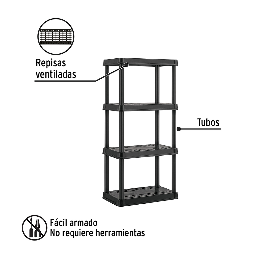 Estante plastico Pretul 20682, 4 Repisas, capacidad 45 Kg 125x38x61 2