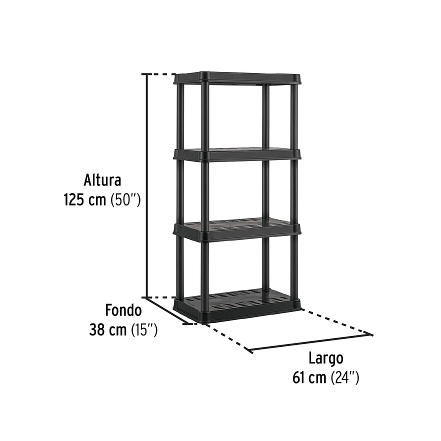 Estante plastico Pretul 20682, 4 Repisas, capacidad 45 Kg 125x38x61 3