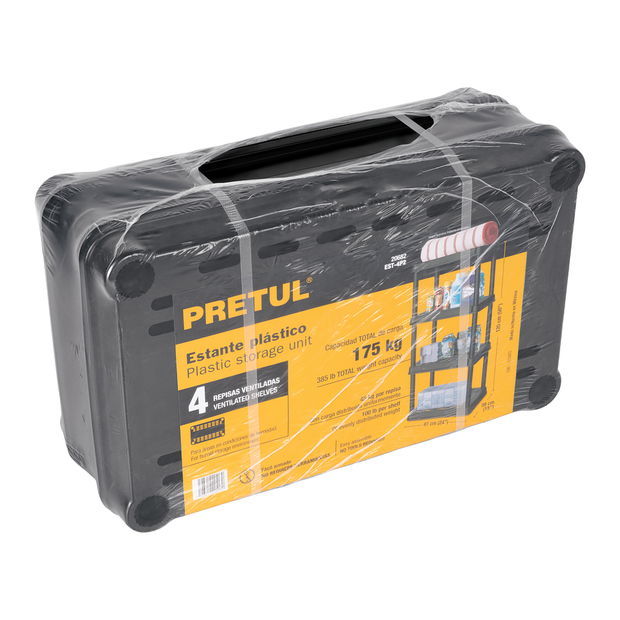 Estante plastico Pretul 20682, 4 Repisas, capacidad 45 Kg 125x38x61 4