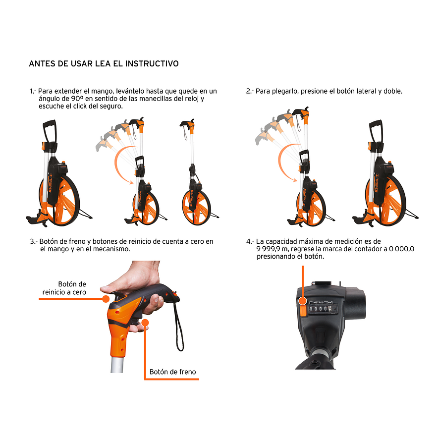 Odómetro con freno Truper 15831, rueda de 12'