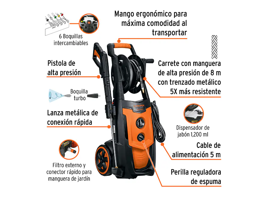 Hidrolavadora Eléctrica Truper 102111, 2000 PSI, con Motor de Inducción - Foto 2 | aztools.co