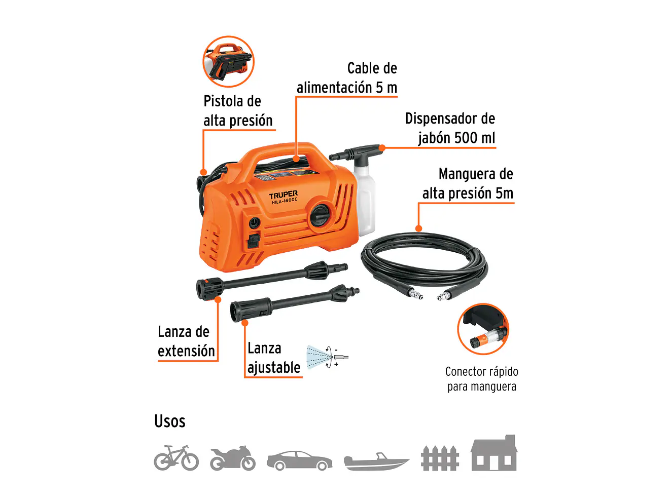 Hidrolavadora eléctrica Truper 102795 compacta 1600 PSI,  - Foto 2 | aztools.co