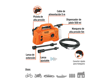 Hidrolavadora eléctrica Truper 102795 compacta 1600 PSI,  - Foto 2 | aztools.co