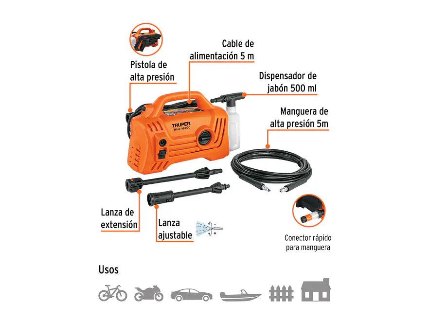 Hidrolavadora eléctrica Truper 102795 compacta 1600 PSI,  - Foto 2 | aztools.co