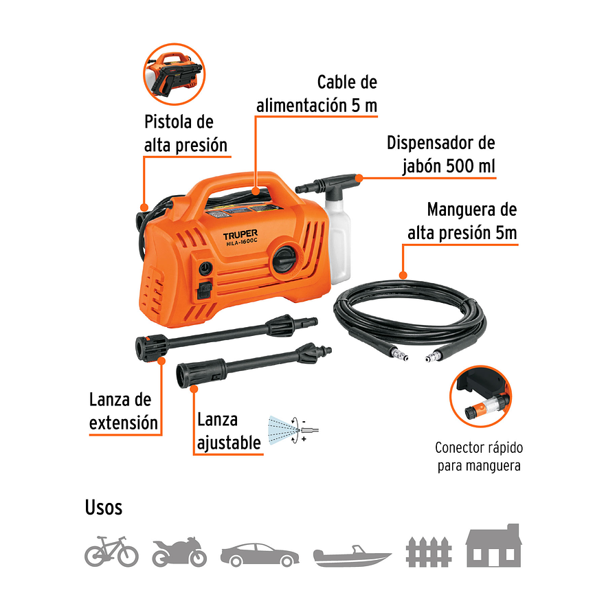 Hidrolavadora eléctrica Truper 102795 compacta 1600 PSI,  2