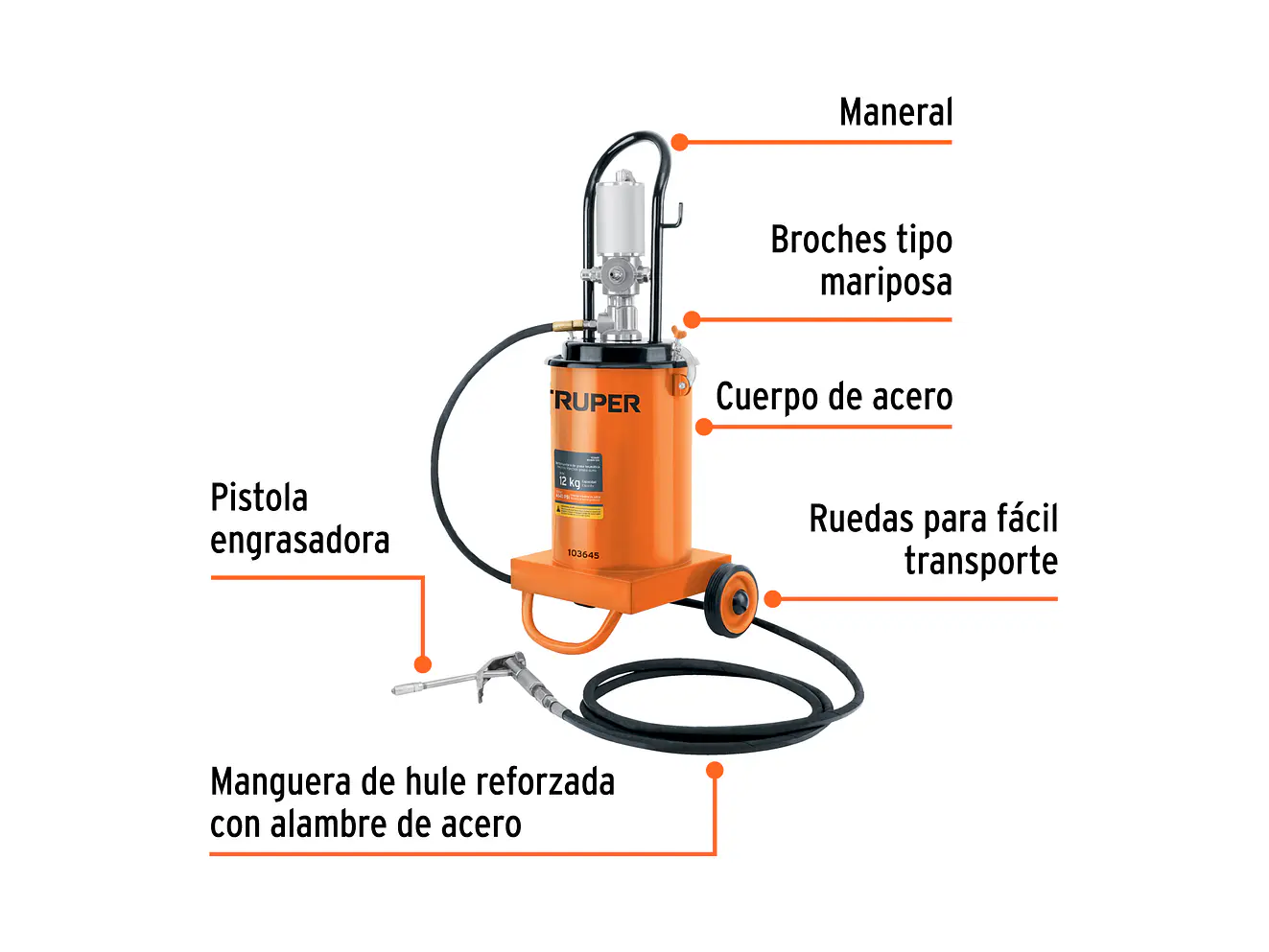 Bomba Inyectora de Grasa Neumática Truper 103645, 12 Kg - Foto 2 | aztools.co