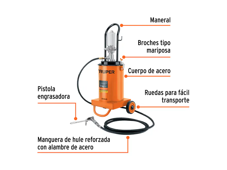 Bomba Inyectora de Grasa Neumática Truper 103645, 12 Kg - Foto 2 | aztools.co